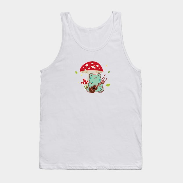 Cute Cottagecore Frog Playing the Guitar Mushroom Tank Top by uncommontee